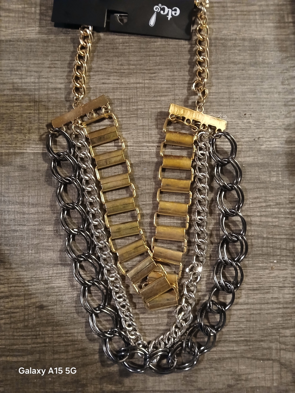Layered Mixed-Metal Statement Necklace in Gold and Gunmetal
